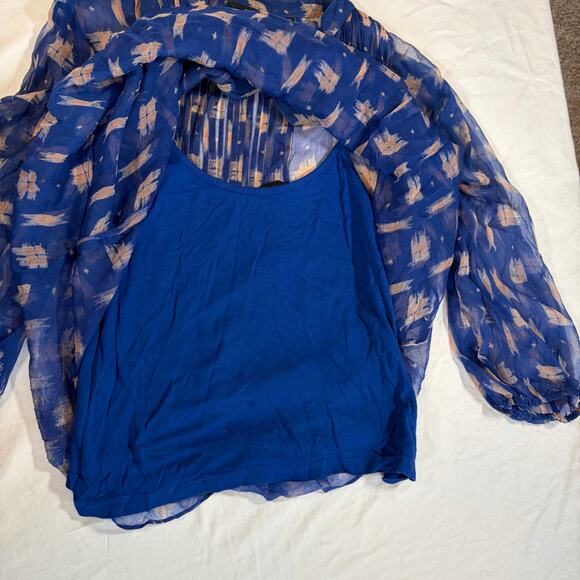 Paradigma women’s sheer 3/4 sleeve blue top. Size XS. 2 layer. Flowy. Workwear - Picture 2 of 6